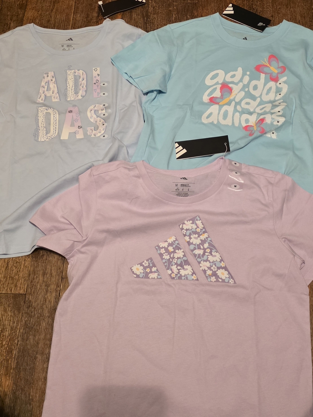 adidas Kids Short Sleeve Tees - Light Purple, Light Blue, Aqua